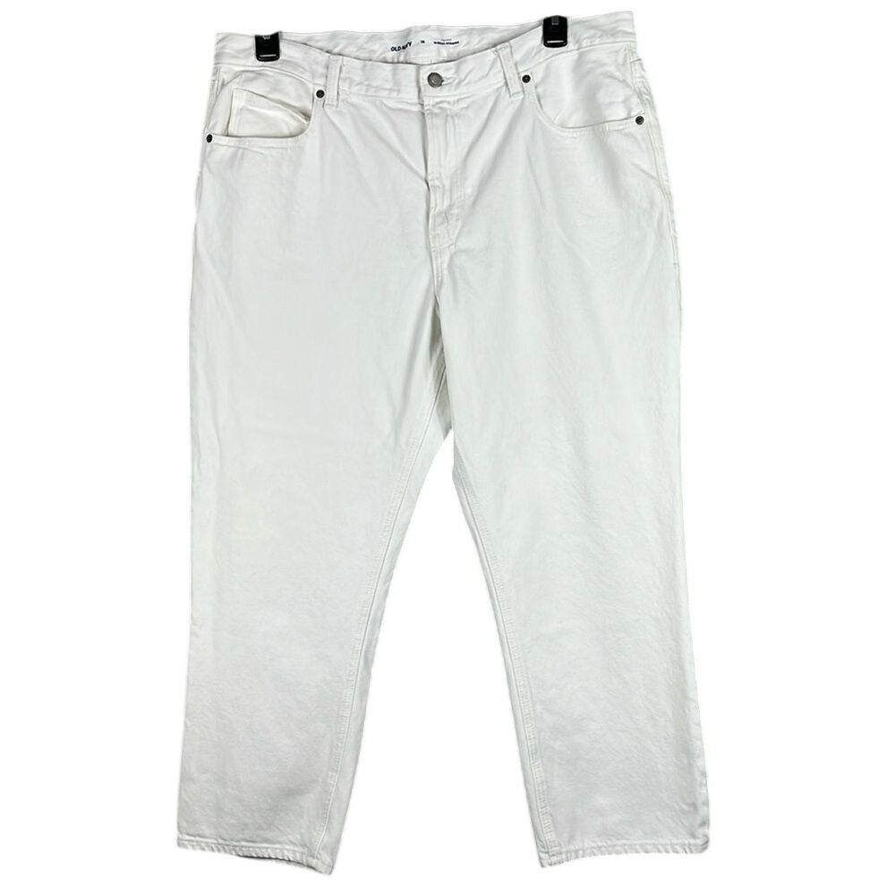 Old Navy Slouchy Straight High Rise Cropped White Jeans Womens Size‎ 16 Denim